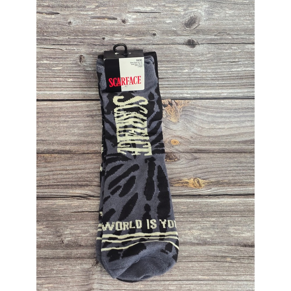Scarface Movie Tony Montana Crew Socks 2 Pair Pack Grey Black Mens Size 10-13